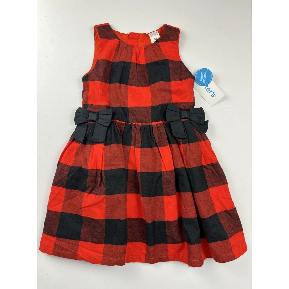 Carter's Dress Girls 3T Red Buffalo Plaid Sleeveless Bow Holiday Festive Classic